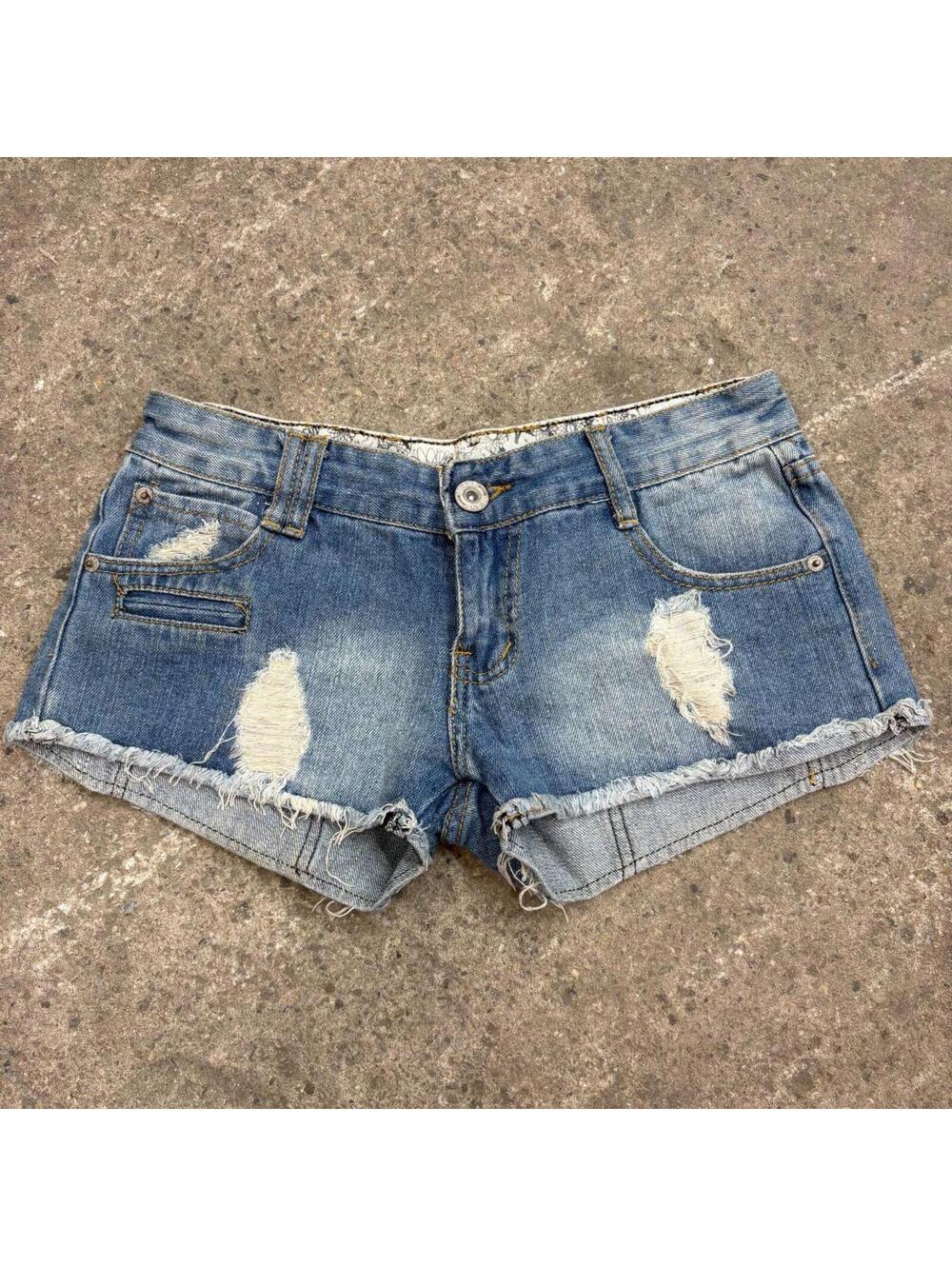 Vintage Y2K Low Rise Denim Micro Shorts Zip Detail